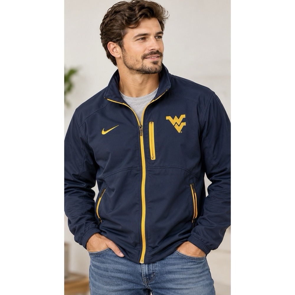 Nike WVU West Virginia Mountaineers Jacket Men XL Navy Gold Full Zip Authentic
